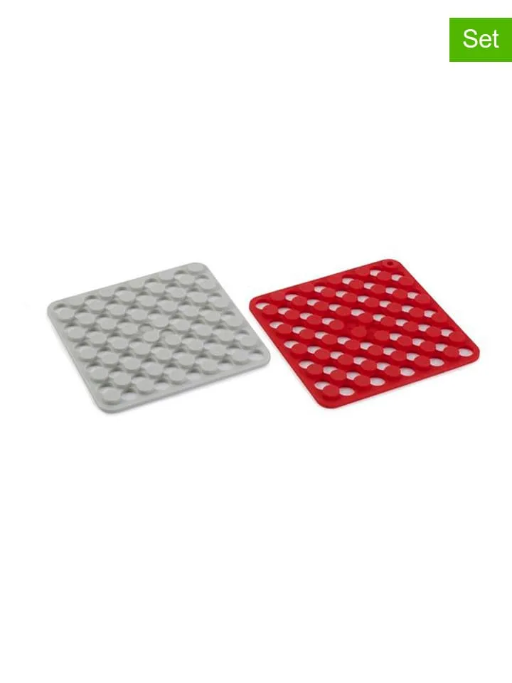 2DELIGE SET: PANONDERZETTERS "DUO" ROOD/GRIJS  (L)14 X (B)14 CM