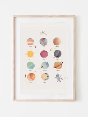 Houten kunstdruk "Space" crème/meerkleurig - (L)50 x (B)70 cm