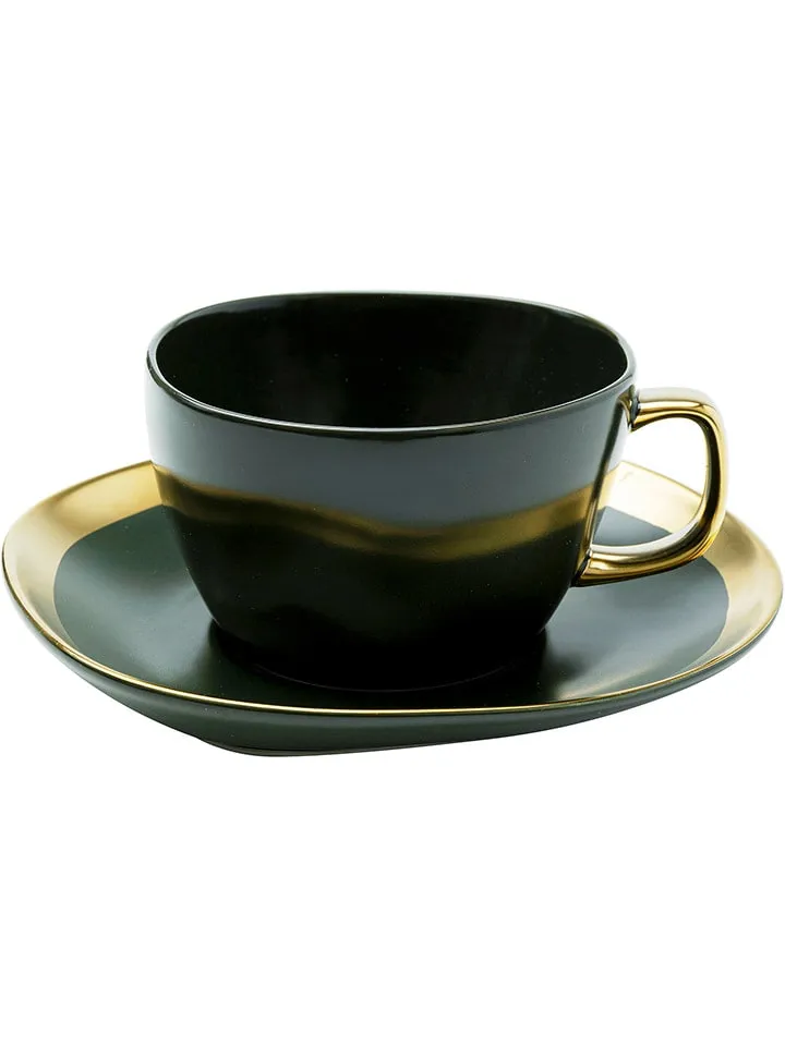KOFFIEKOP "VIBRATIONS" ZWART/GOUDKLEURIG  (H)15,7 X Ø 18 CM