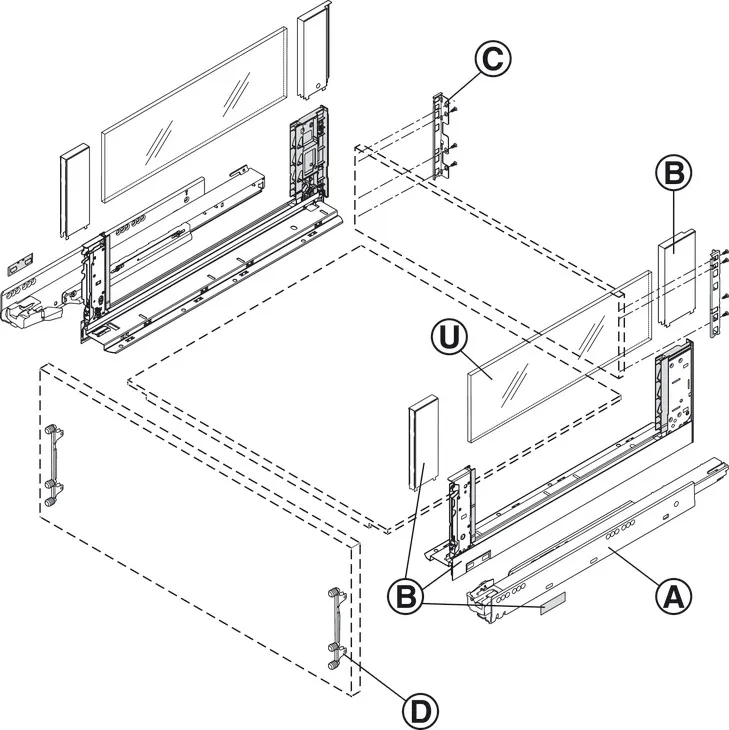 LADEGELEIDER, MET TIPON, BLUM LEGRABOX PURE/FREE, DRAAGVERMOGEN: 40 KG