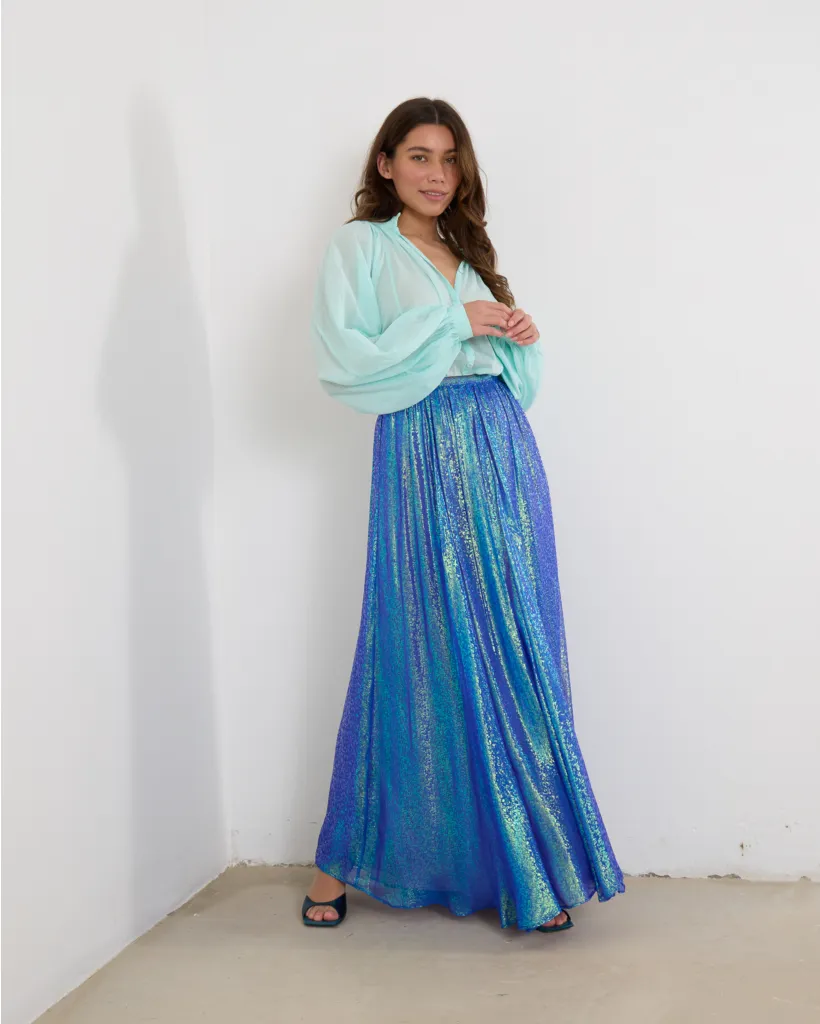 Long Skirt Iridescent Silk Chiffon Curacao