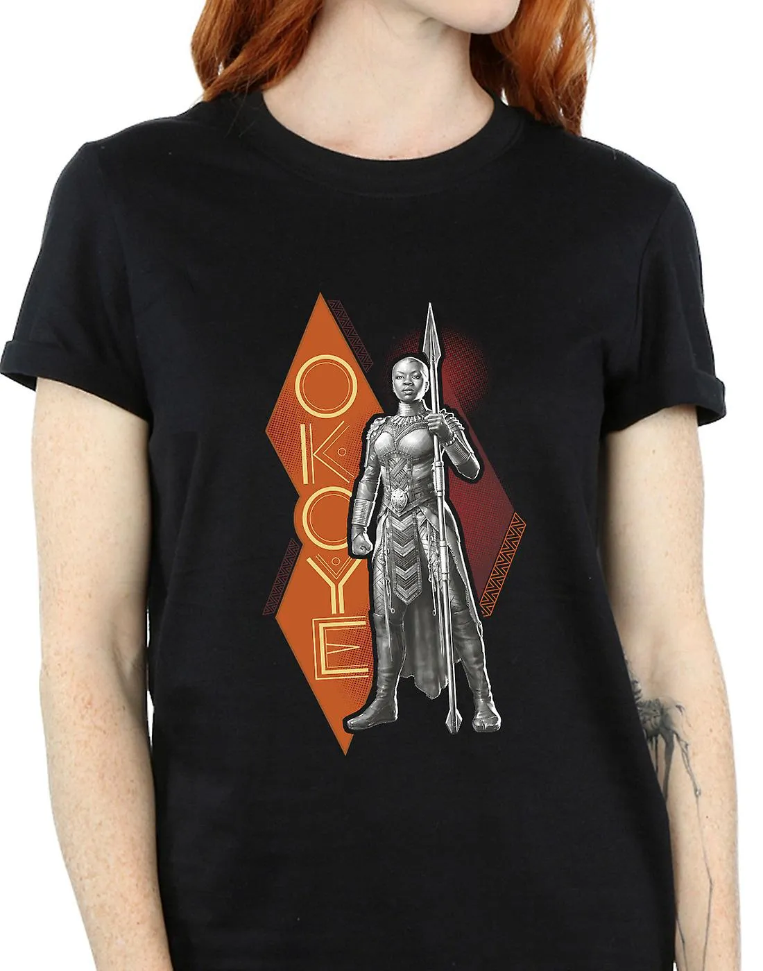 MARVEL WOMEN'S WAKANDA FOREVER OKOYE STANCE BOYFRIEND FIT TSHIRT