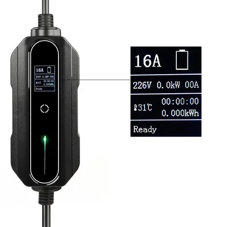 PREMIUM INSTELBARE MOBIELE LADER/LAADKABEL STOPCONTACT TYPE 2 1FASE 6A16A 1,3KW3,6KW VOOR SKODA CITIGOE IV