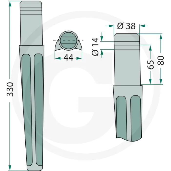 Rotorkopegtand - Lengte: 330mm, Breedte: 44mm, Passend voor: Vigolo
