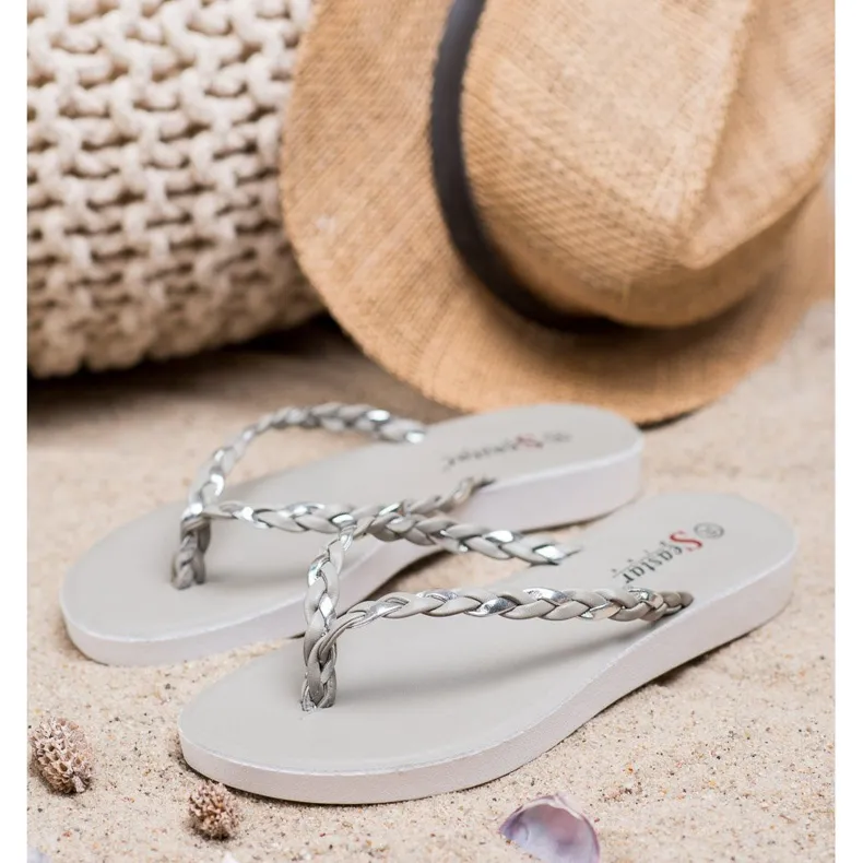Seastar Grijze gevlochten teenslippers grijs