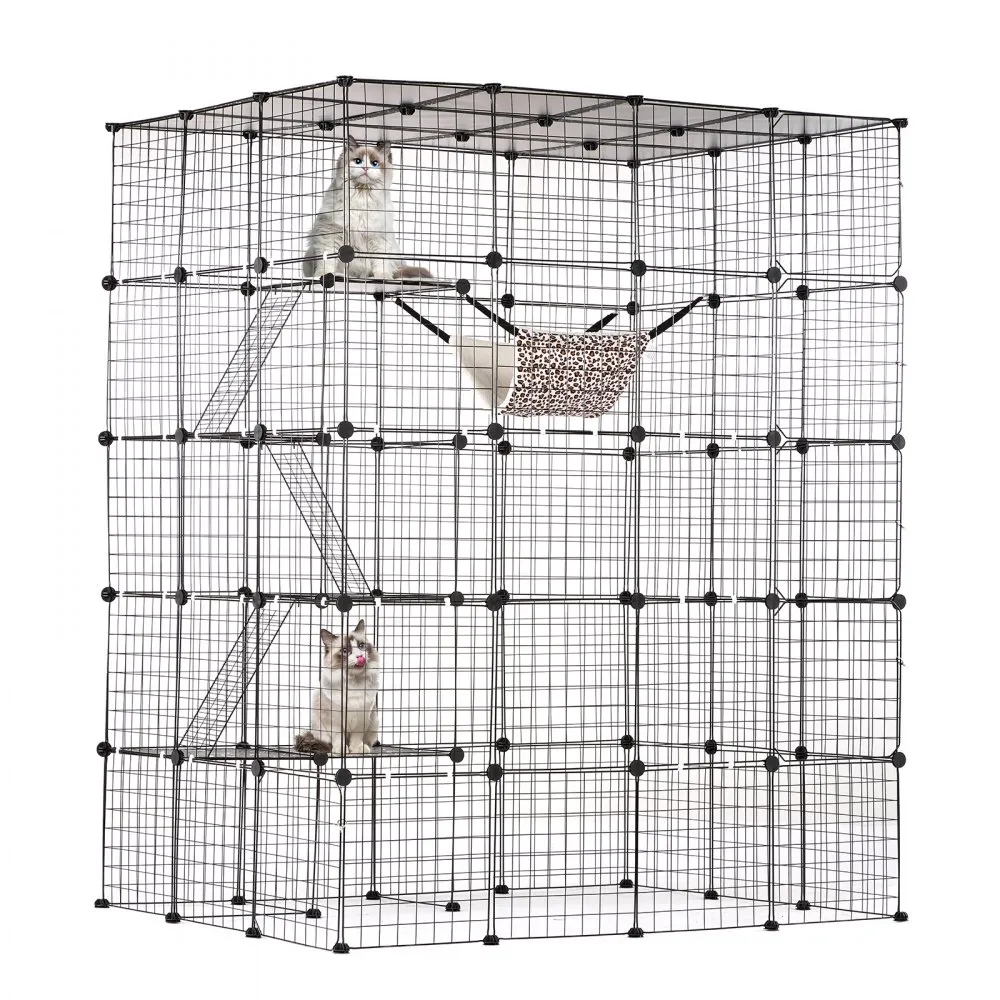 VEVOR 4LAAGS KATTENKOOI KATTENBEHUIZING METALEN DRAADKOOI 1371X1041X1754MM