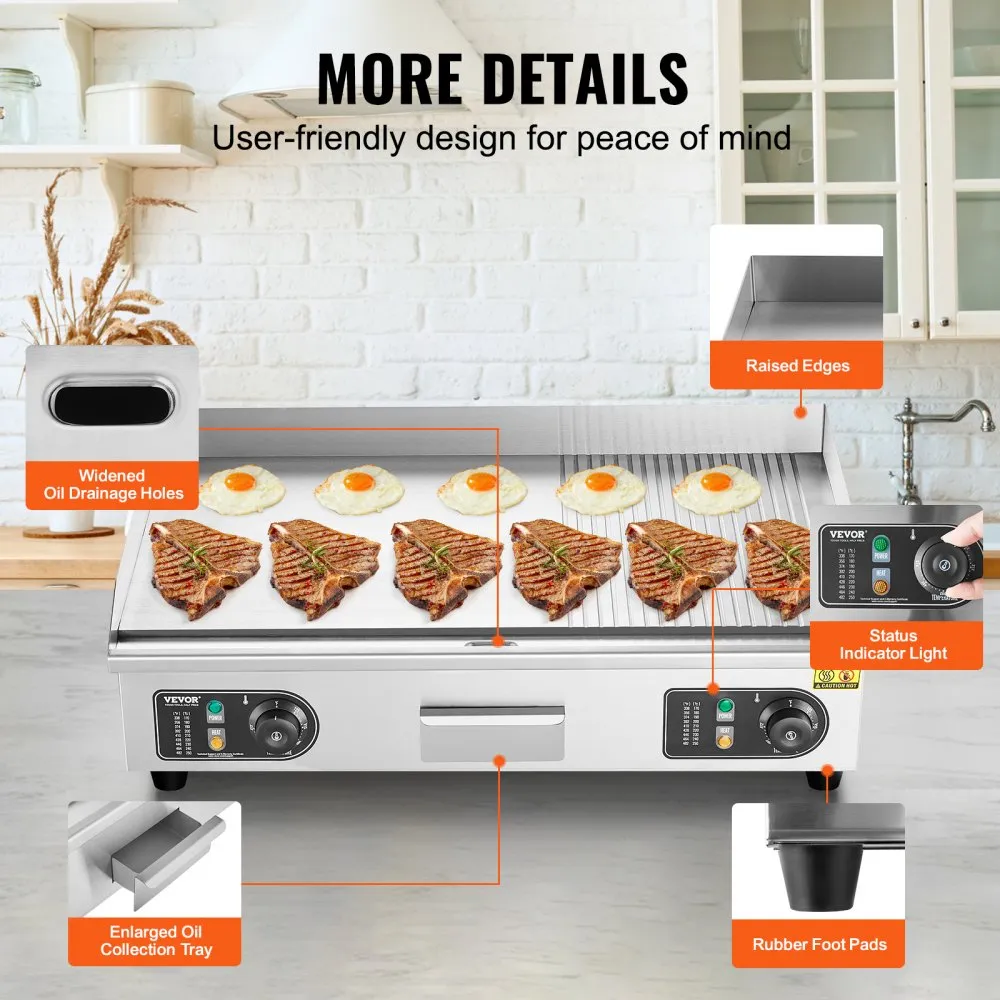 VEVOR commerciële elektrische bakplaat 4400W aanrechtgrill