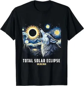 Wolf huilt bij totale zonsverduistering 2024 8 april 2024 T-shirt